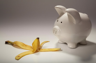 Financial Risk Banana Peel Piggy Bank
